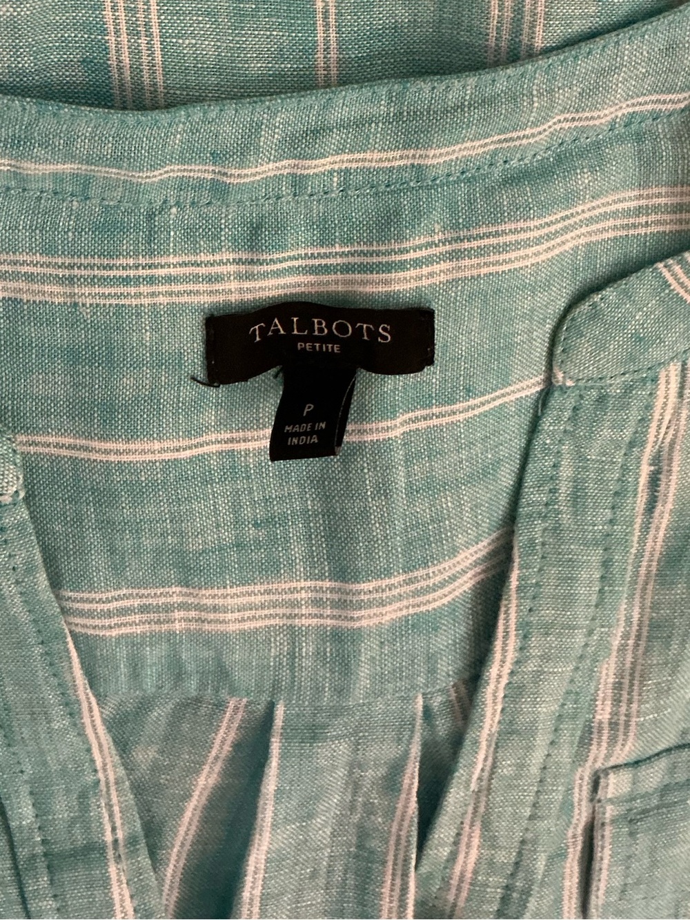 Talbots Linen Belted Turquoise and White Striped Dress - Picture 6 of 8